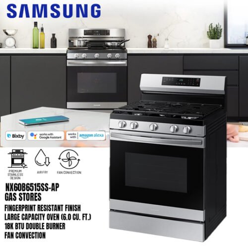SAMSUNG 30" STOVE GAS 5 BURNER  STEEL  AIRFRY  WIFI