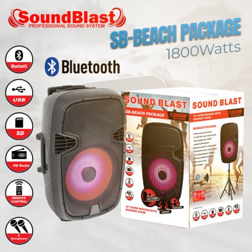 SOUND BLAST SPEAKER  RECHERGABLE 8 HOUR BATTERY   1200 WATTS