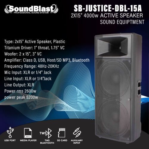 SOUND BLAST 15" DUAL JUSTICE  5200 WATTS