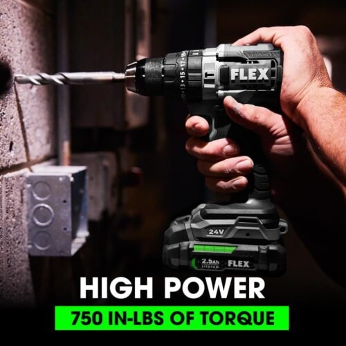 FLEX 24V Brushless Cordless 1/2-Inch 750 In-Lbs Torque 2-Speed Hammer Drill Kit with (2) 2.5Ah Lithium Batteries and 160W Fast Charger - FX1251-2A