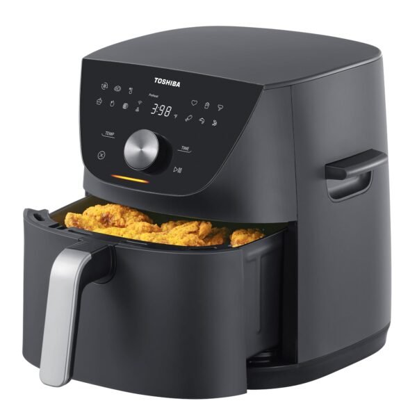 Toshiba 5.5QT Air Fryer with Heat-Q Technology, Quick and Easy Meals, 8 Preset Menus and Menu-IQ Function, 1-Degree Fahrenheit Precision, 90% Less Oil, Double-Sided Handles