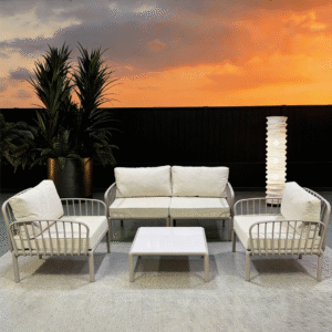 IMPERIAL BOTANIST BROAD SPECTRUM 2 SINGLE CHAIRS & 1 LOVE CHAIR & 1 TEMPERED GLASS TABLE 4 PC LIGHT GREY COLOUR