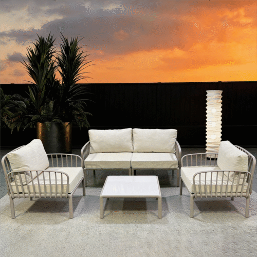 IMPERIAL BOTANIST BROAD SPECTRUM 2 SINGLE CHAIRS & 1 LOVE CHAIR & 1 TEMPERED GLASS TABLE 4 PC LIGHT GREY COLOUR