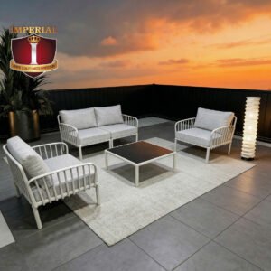 IMPERIAL BOTANIST BROAD SPECTRUM  2 SINGLE CHAIRS & 1 LOVE CHAIR & 1 TEMPERED GLASS TABLE 4 PC LIGHT GREY COLOUR