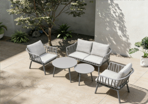 IMPERIAL PARADISE 2 SINGLE CHAIRS & 1 LOVE CHAIR & 2 TABLE 5 PC GREY COLOUR