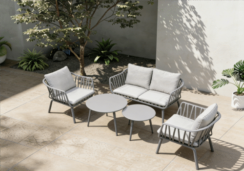 IMPERIAL PARADISE 2 SINGLE CHAIRS & 1 LOVE CHAIR & 2 TABLE 5 PC GREY COLOUR