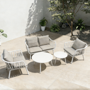 IMPERIAL PARADISE 2 SINGLE CHAIRS & 1 LOVE CHAIR & 2 TABLE 5 PC GREY COLOUR