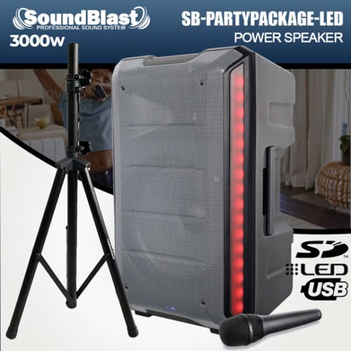 SOUND BLAST SPEAKER FREE MIC & STAND 3000 WATTS