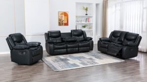 IMPERIAL MARBELLA BLACK 3 SEAT FAMILY RECLINER WITH TECHNOLOGY FABRIC AIR LEATHER
