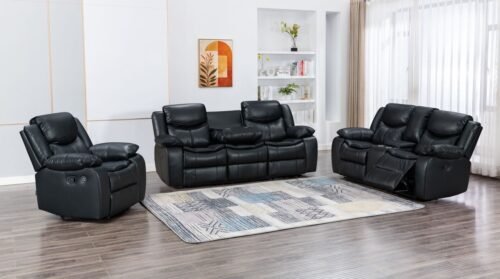 IMPERIAL MARBELLA BLACK 3 SEAT FAMILY RECLINER WITH TECHNOLOGY FABRIC AIR LEATHER