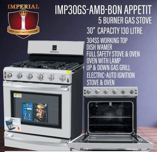 IMPERIAL BON APPETIT STOVE 5 BUR 30" GE TYPE HEAVY DUTY WITH BROILER &STEEL