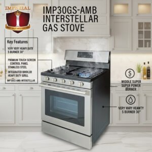 IMP30GS-AMB-INTERSTELLAR IMPERIAL INTERSTELLAR STOVE 5 BUR 30" MAYTAG TYPE SUPER HEAVY DUTY WITH BROILER & STEEL