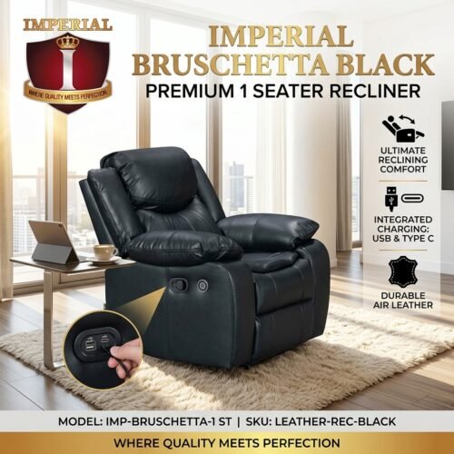 IMPERIAL BRUSCHETTA  BLACK 1 SEAT AIR LEATHER + USB + TYPE C RECLINER