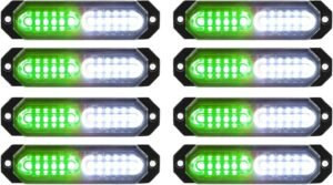 71fU8yIPrFL._AC_SL1500_ ASPL 8pcs Sync Feature Ultra Slim 12-LED Surface Mount Flashing Strobe Lights for Truck Car Vehicle LED Mini Grille Light Head Emergency Beacon Hazard Warning Lights Green/White