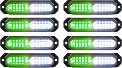 ASPL 8pcs Sync Feature Ultra Slim 12-LED Surface Mount Flashing Strobe Lights for Truck Car Vehicle LED Mini Grille Light Head Emergency Beacon Hazard Warning Lights Green/White