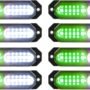 ASPL 8pcs Sync Feature Ultra Slim 12-LED Surface Mount Flashing Strobe Lights for Truck Car Vehicle LED Mini Grille Light Head Emergency Beacon Hazard Warning Lights Green/White