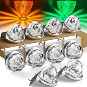 Okerny 10-Pack Dual Color LED Watermelon Lights Universal Marker Lights | Steady & Alternating Flash Multiple Functions Amber Green with Stainless Steel Brackets For Trailer Truck Bus Van R
