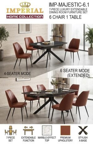 MAJESTIC RECTANGLE EXPANDEBLE DINING TABLE WITH 6 CHAIRS MARVELOUS