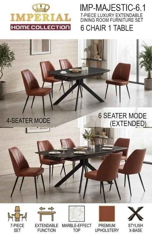 MAJESTIC RECTANGLE EXPANDEBLE DINING TABLE WITH 6 CHAIRS MARVELOUS